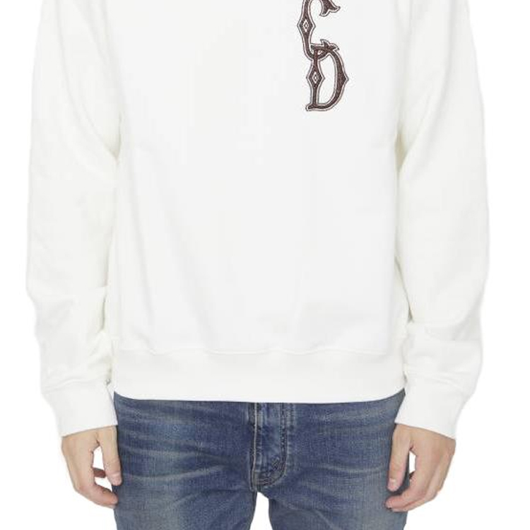 Sizing DIOR Baju Lengan Panjang Putih dengan Sulaman Logo. 343J699A053-1C087