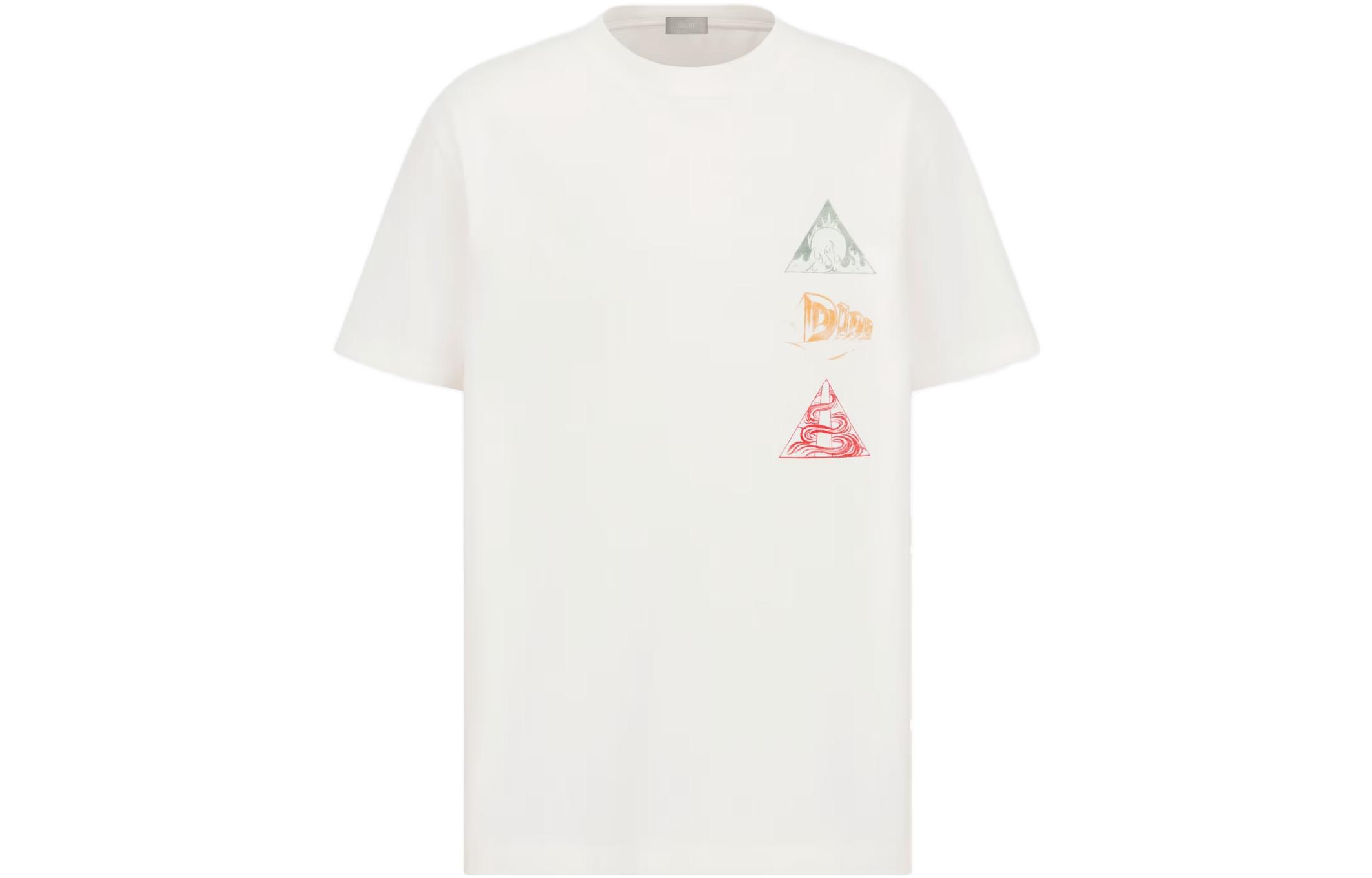 DIOR  White Graphic Print Straight-Fit Short Sleeve T-Shirt. 393J696D0817-C089