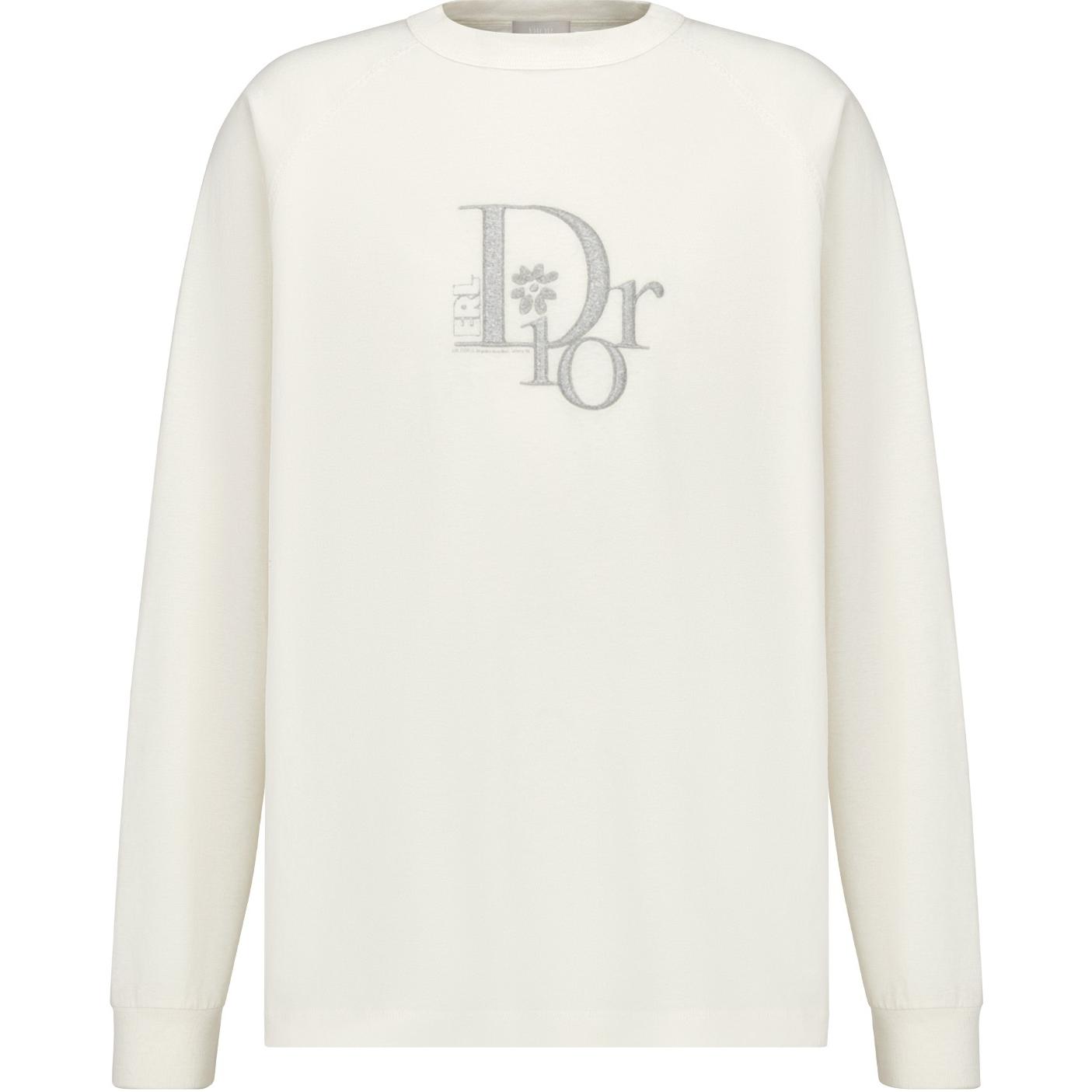 DIOR  White Logo Embroidered Crewneck Long Sleeve Casual T-Shirt 313J643A0753-C080