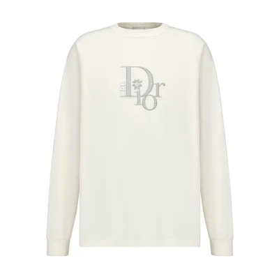 DIOR White Logo Embroidered Crewneck Long Sleeve Casual T-Shirt 313J643A0753-C080
