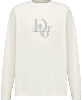 ディオール ホワイト ロゴ刺繍 クルーネック 長袖 カジュアル Tシャツ 313J643A0753-C080 Order ディオール ホワイト ロゴ刺繍 クルーネック 長袖 カジュアル Tシャツ 313J643A0753-C080