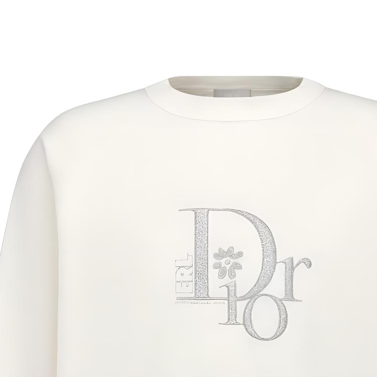 Purchase ディオール ホワイト ロゴ刺繍 クルーネック 長袖 カジュアル Tシャツ 313J643A0753-C080