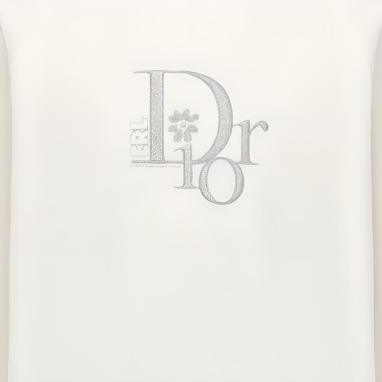 Details for ディオール ホワイト ロゴ刺繍 クルーネック 長袖 カジュアル Tシャツ 313J643A0753-C080