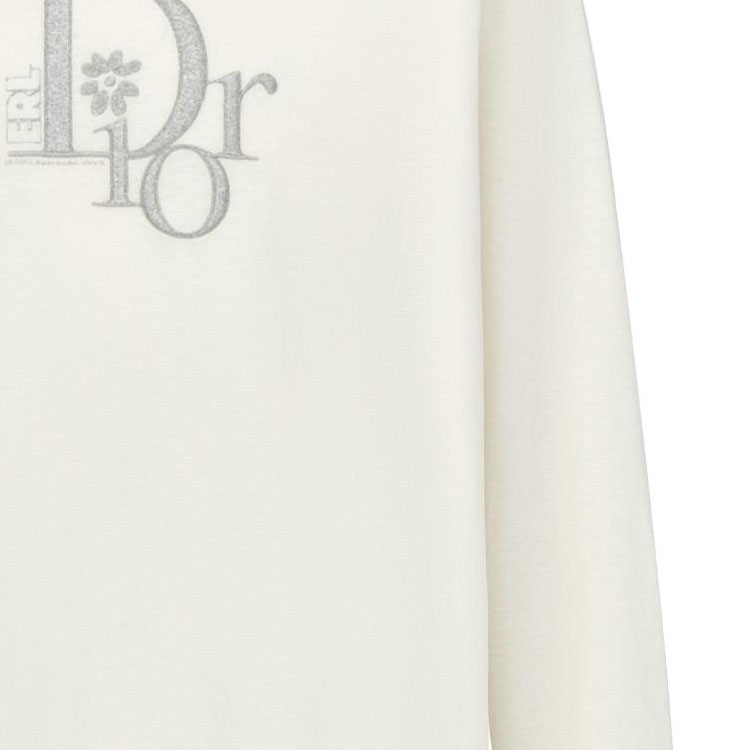 Cheap ディオール ホワイト ロゴ刺繍 クルーネック 長袖 カジュアル Tシャツ 313J643A0753-C080