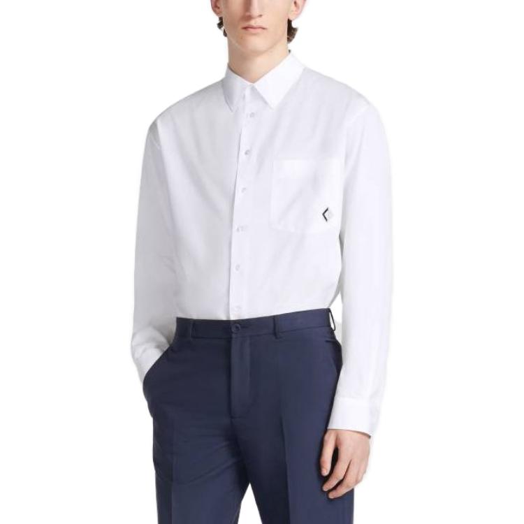 Shop Camisa Casual DIOR Blanca de Manga Larga con Logo Sutil. 243C551C1581-C088
