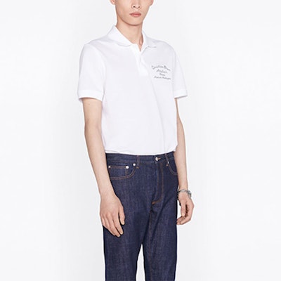 DIOR White Polo Shirt with Letter Embroidery. 293J832A0448-C088 Details for DIOR White Polo Shirt with Letter Embroidery. 293J832A0448-C088