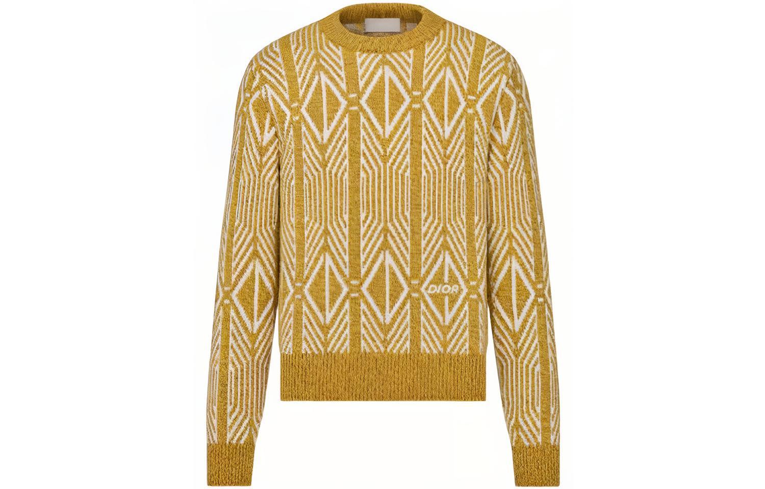 DIOR  Yellow Diamond Pattern Knit Pullover Sweater Long Sleeve 313M650AT477-C180