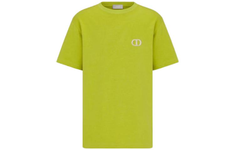 DIOR  Yellow Plain Knit Logo Embroidered Short Sleeve T-Shirt 943J605A0554-C681