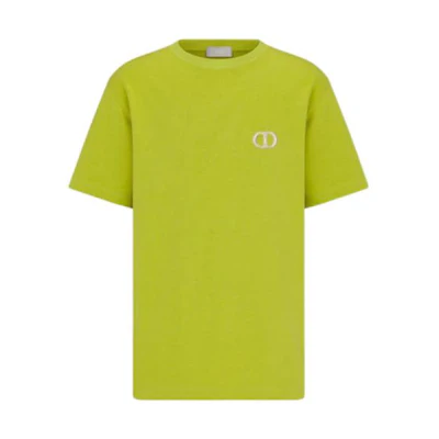 DIOR Yellow Plain Knit Logo Embroidered Short Sleeve T-Shirt 943J605A0554-C681