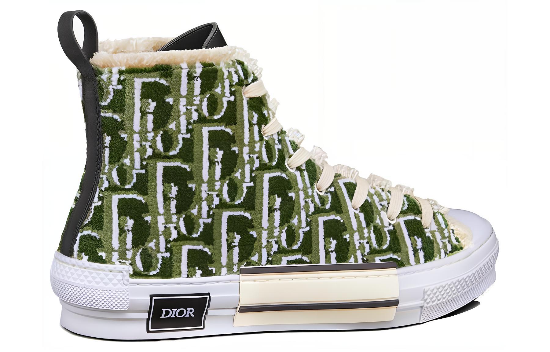 Shop DIOR 迪奧 B23 Oblique 印花 休閒高幫板鞋 米綠色