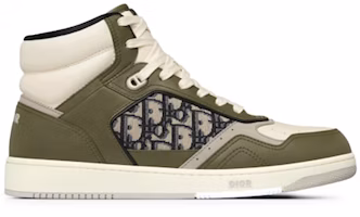 Dior B27 High Olive and Cream Smooth Calfskin with Beige and Black Dior Oblique Jacquard 3SH133ZIR_H661 Dior B27 High Olive and Cream Smooth Calfskin with Beige and Black Dior Oblique Jacquard 3SH133ZIR_H661