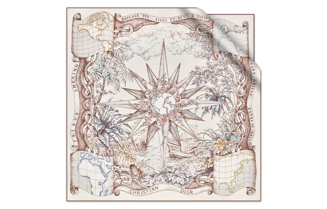 DIOR Beige Printed Silk Scarf Unisex Couples Edition 31REV0901616 C420 TU