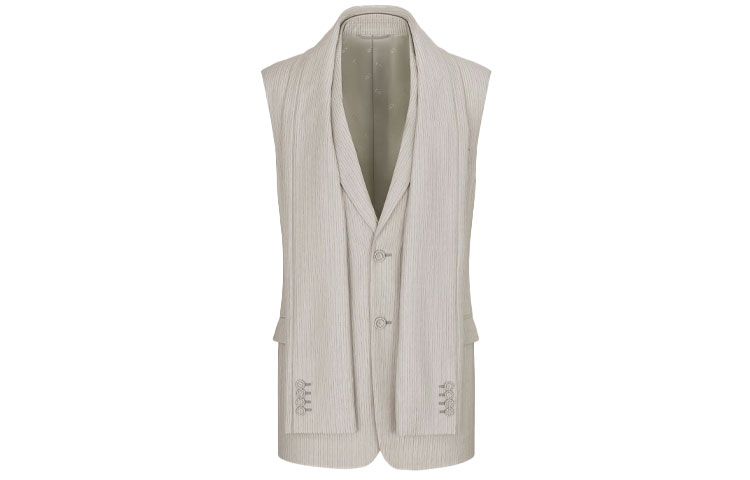 DIOR Beige Sleeveless Straight-Cut Jacket - Seasonal New Arrival 183C225A5114-C181