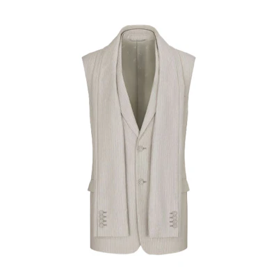 DIOR Beige Sleeveless Straight-Cut Jacket - Seasonal New Arrival 183C225A5114-C181