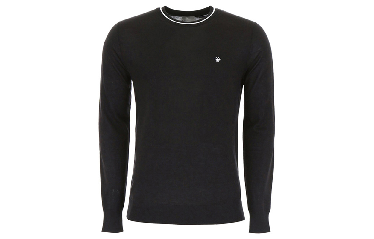 DIOR Black Crewneck Sweater with Solid Color Logo Embroidery. 833M655KT-332-380