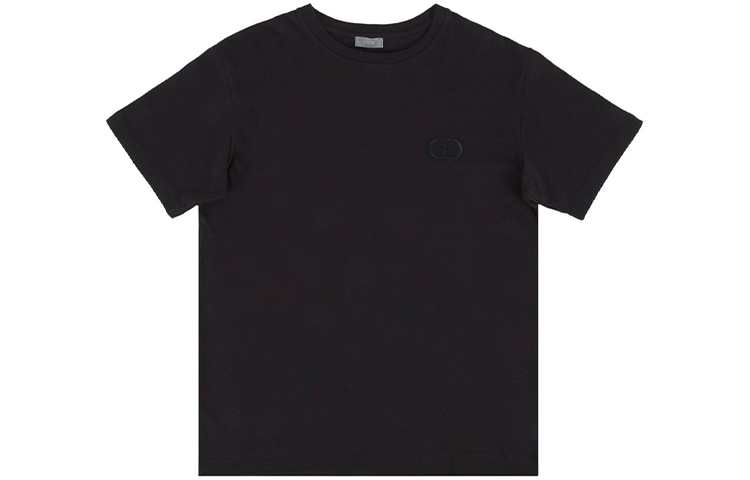 DIOR Black Crewneck T-Shirt with Chest Logo Embroidery 943J605A0554-C989