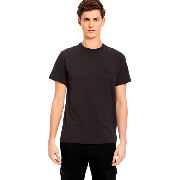 Sizing ディオール ブラック クルーネック Tシャツ 胸ロゴ刺繍入り 943J605A0554-C989
