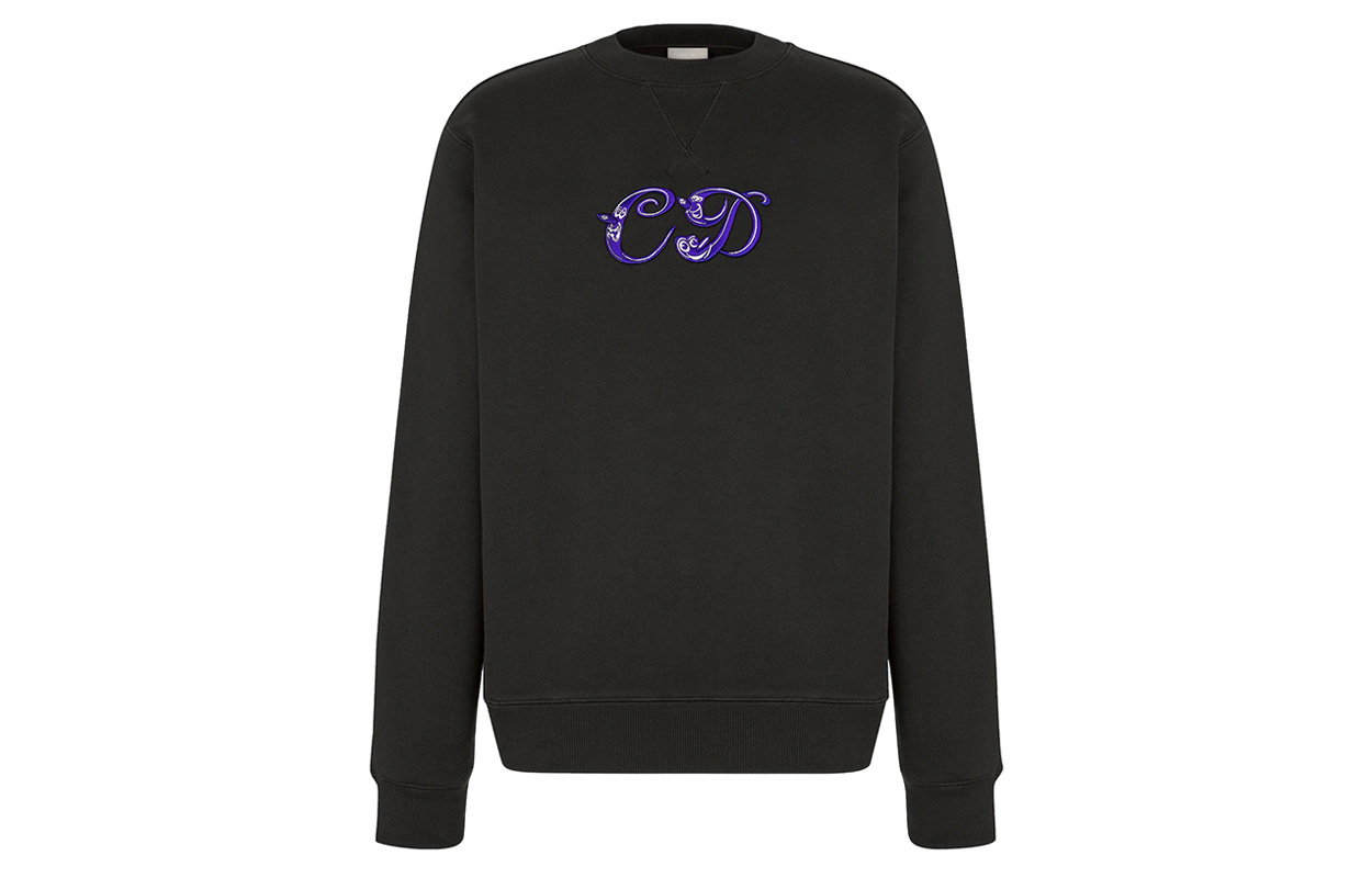 DIOR Black Embroidered Letter Crewneck Sweatshirt 193J687-A0531-985