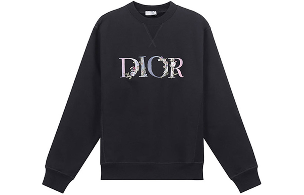 DIOR Black Floral Embroidered Fleece Crewneck Sweatshirt 113J687A0531-984