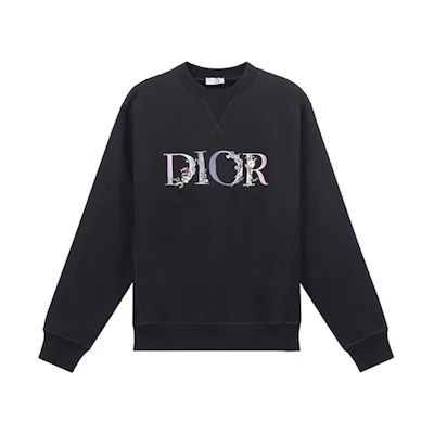 DIOR Black Floral Embroidered Fleece Crewneck Sweatshirt 113J687A0531-984