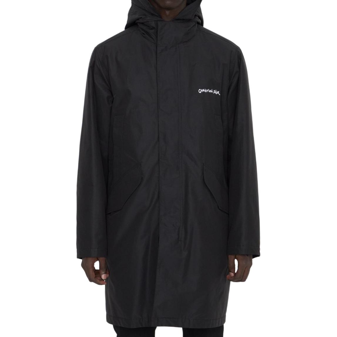 DIOR Black Hooded Zipper Jacket Long-Sleeve Loose-Fit Mid-Length 413C303B6281-C980