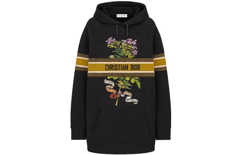 DIOR Black Hoodie with Botanical Print Pattern 113S04A4013-9406