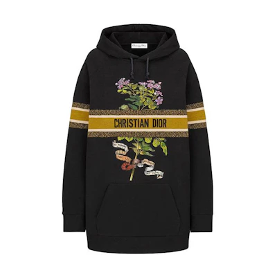 DIOR Black Hoodie with Botanical Print Pattern 113S04A4013-9406