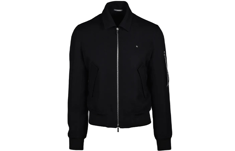 DIOR Black Jacket with Side Zipper and Embroidered Bee Design 833C405A4272-900