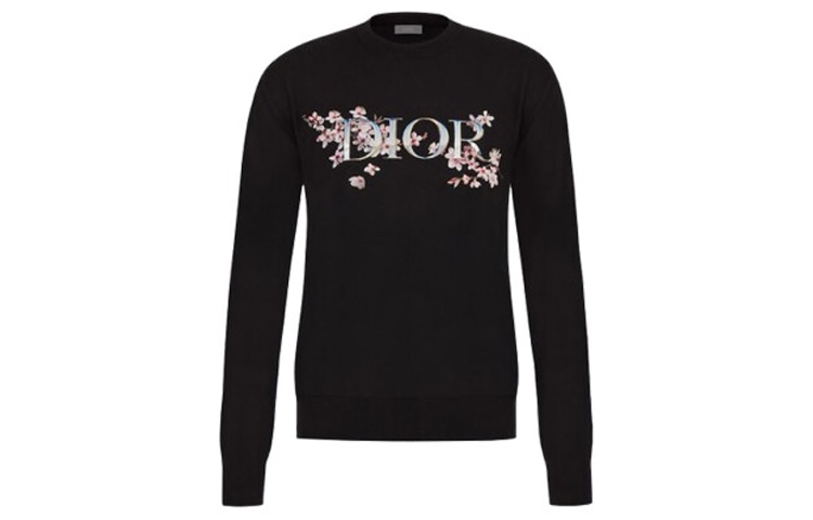 DIOR Black Laser Letter Cherry Blossom Knit Wool Sweater Unisex 933M642CT049-980
