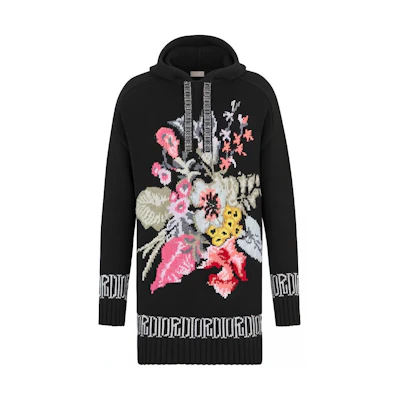 DIOR Black Long Wool Knit Hoodie Sweater 033M627AT168-C981