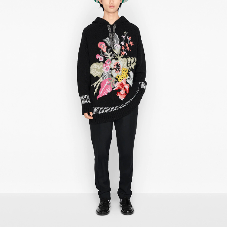 DIOR Black Long Wool Knit Hoodie Sweater 033M627AT168-C981 圖 4