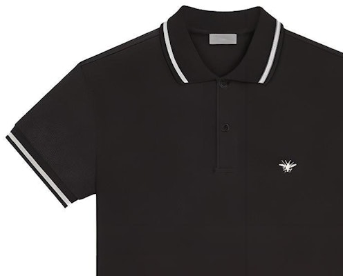 DIOR Black Polo Shirt with Embroidered Bee Design. 733J805B0373-C970 Sizing DIOR Black Polo Shirt with Embroidered Bee Design. 733J805B0373-C970