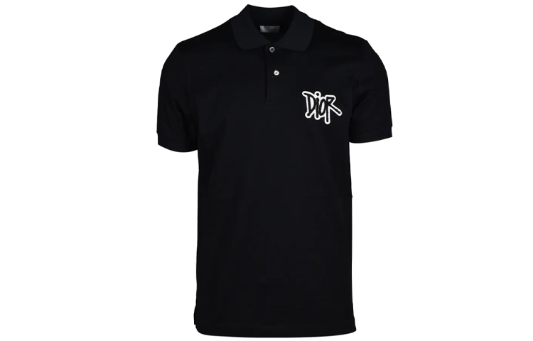 Order DIOR Kaos Polo Hitam dengan Logo Flocked 033J800A0448-980