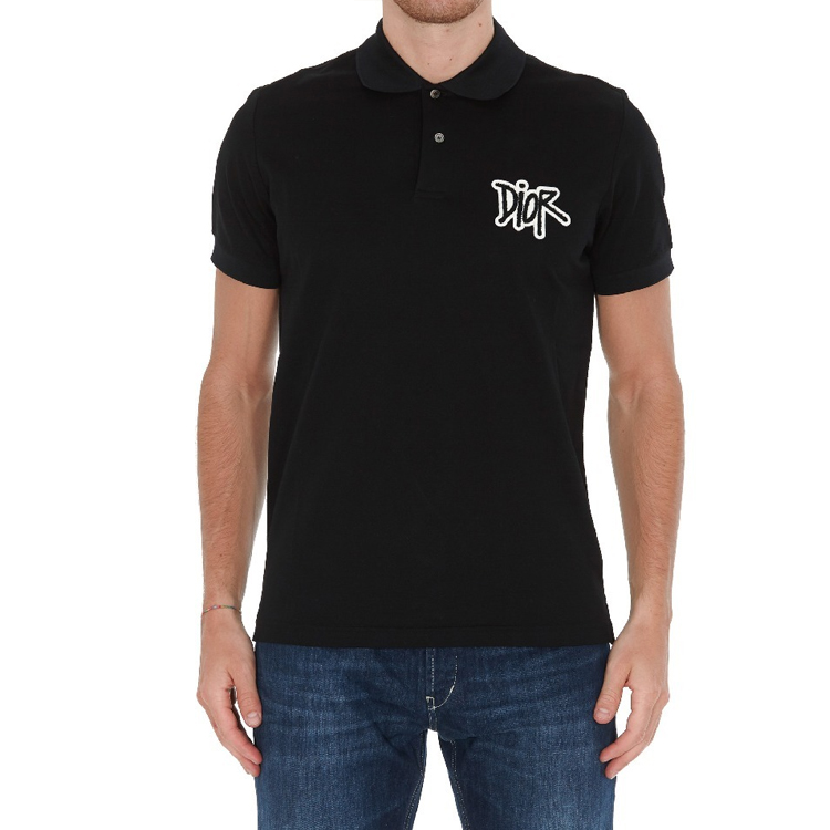 Lookbook DIOR Kaos Polo Hitam dengan Logo Flocked 033J800A0448-980