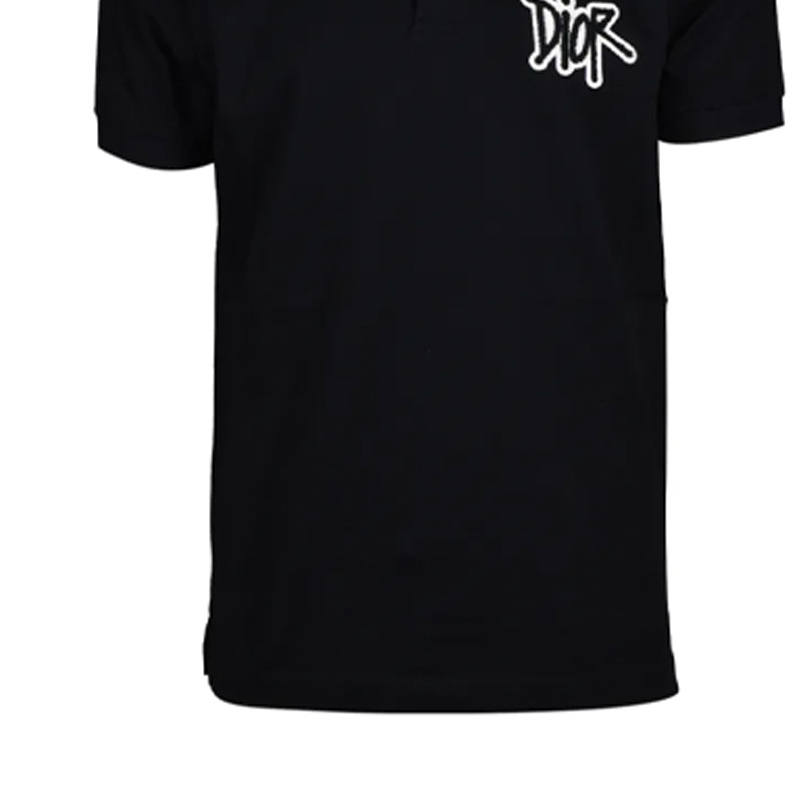 Cheap DIOR Kaos Polo Hitam dengan Logo Flocked 033J800A0448-980