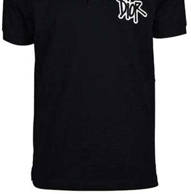 DIOR Black Polo Shirt with Flocked Logo 033J800A0448-980 Cheap DIOR Black Polo Shirt with Flocked Logo 033J800A0448-980