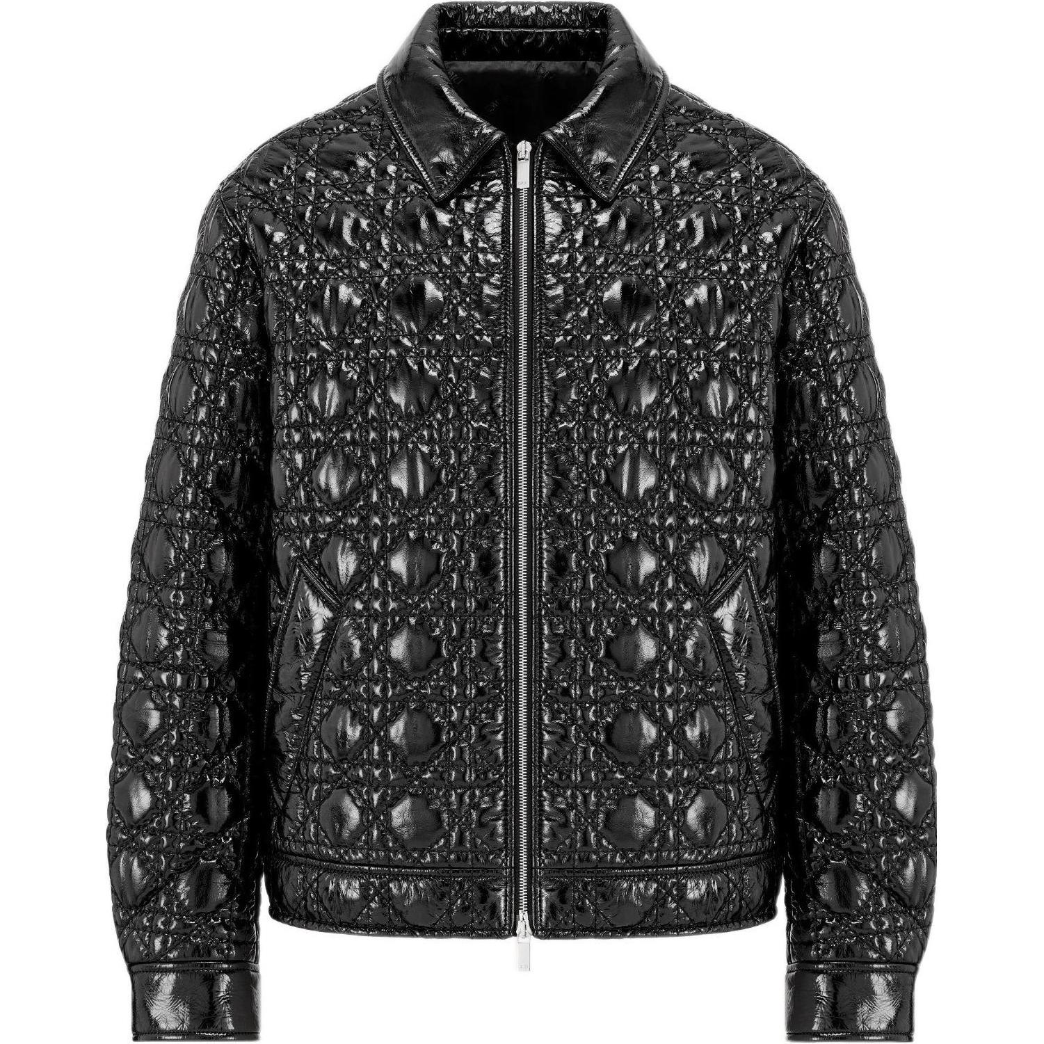 DIOR Black Quilted Embroidered Patent Leather Jacket 243L414A0647-C900