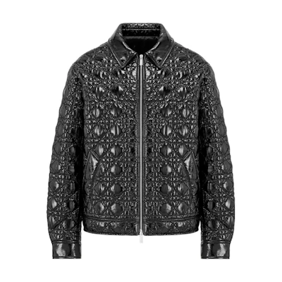 DIOR Black Quilted Embroidered Patent Leather Jacket 243L414A0647-C900