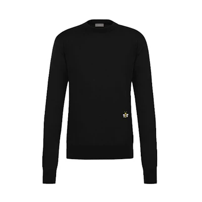 Dior Black Sweater with Bee Embroidery and Crew Neck Wool Design 933M642BT968-982