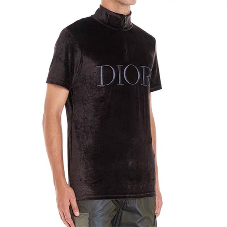 Shop Camiseta Polo de Cuello Alto con Cremallera y Manga Corta de Terciopelo Negro DIOR 943J654A0585-C988
