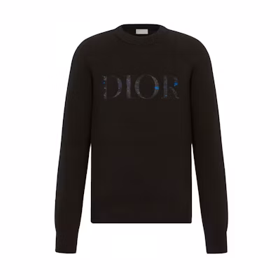 DIOR Black Wool Sweater with Logo Embroidery Crewneck Long Sleeve. 143M657AT296-C985