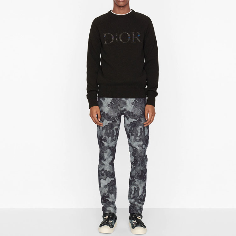 Purchase DIOR Sweater Wol Hitam Logo Bordir Crewneck Lengan Panjang. 143M657AT296-C985