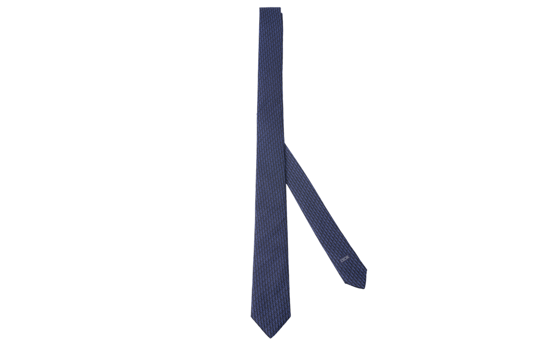 DIOR Blue & Black Silk Oblique Print Tie. 93C1046A0121-C975