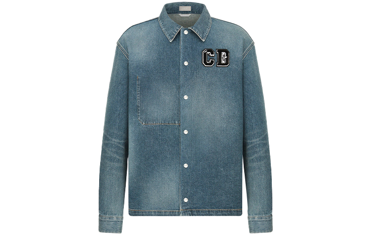 DIOR Blue Denim Jacket with Logo Print Long Sleeves. 033D491CY988-C589