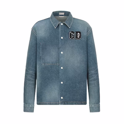 DIOR Blue Denim Jacket with Logo Print Long Sleeves. 033D491CY988-C589