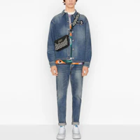 Shop DIOR Blue Denim Jacket with Logo Print Long Sleeves. 033D491CY988-C589