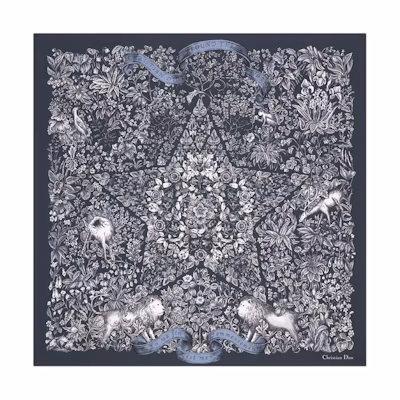 DIOR Blue Floral Embellished Silk Scarf Unisex Couple Design. 51STE090I607_C580