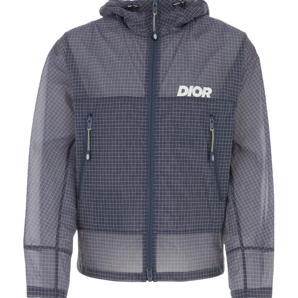 DIOR Blue Grey Letter Print Mesh Hooded Zip Jacket 483C425A6073-C580