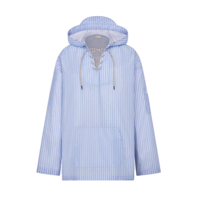 Dior Blue Hooded Stripe Letter Print Oversized Long Sleeve Sweatshirt 483C623A5808-C580