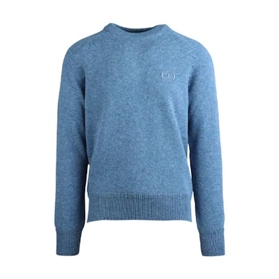 DIOR Blue Round Neck Sweater with Embroidered Logo Design. 113M625AT194-515